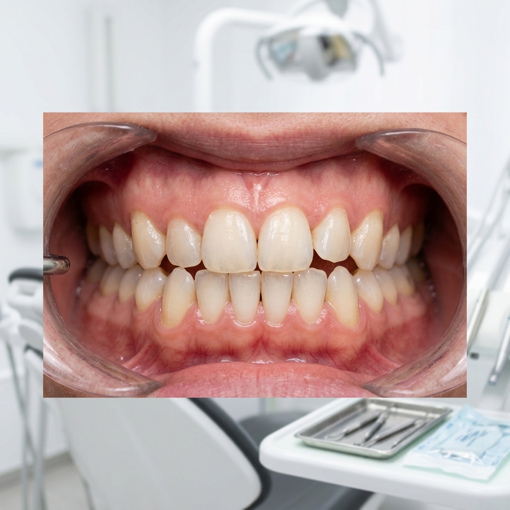 Teeth alignment and color before clinic orthodontic cosmetic procedure